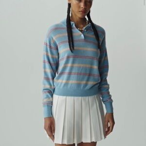 Guest in Residence COLLEGIATE STRIPE POLO 100% cashmere new nvr worn sz medium!